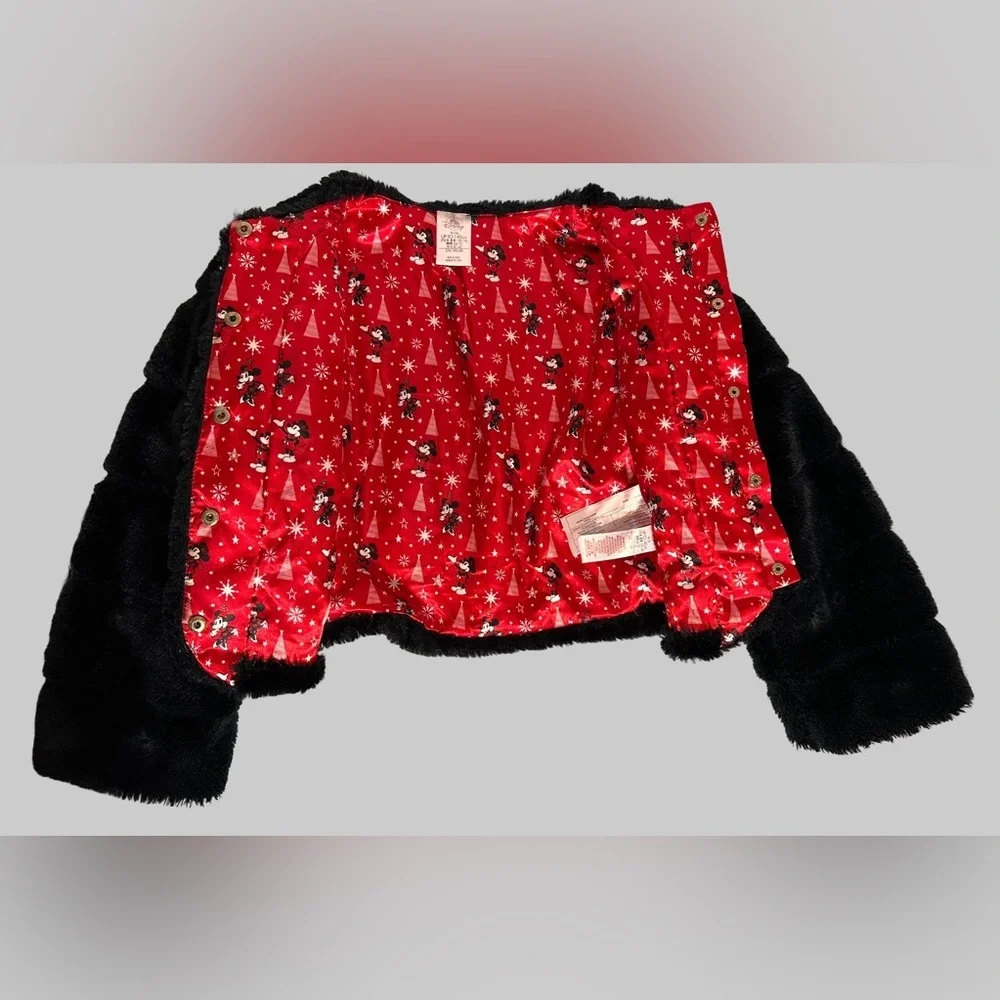 Minnie Mouse Black Faux Fur Jacket with Red Accents